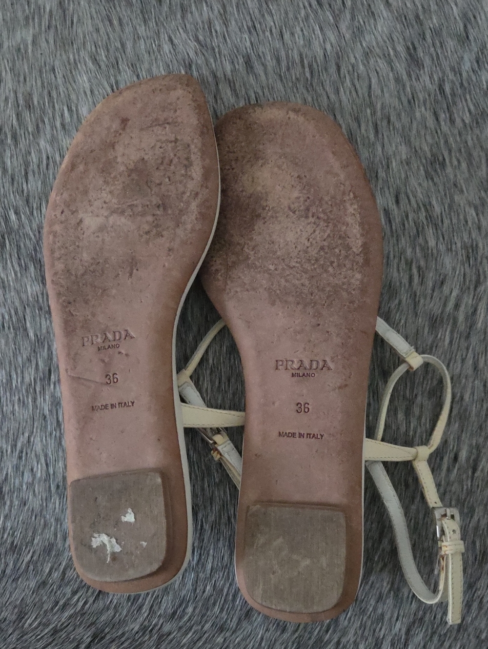 Prada White Leather Minimalist T-Strap Flat Sandals Size EU 36 US 6 - Picture 7 of 10